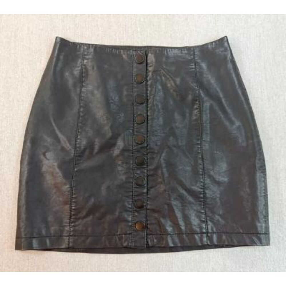 Free People Oh Snap Mini Skirt Faux Leather Button Detail Women's Size 2
